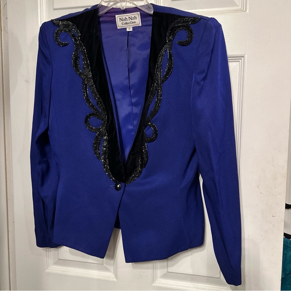 VTG Nah Nah Collections Size 10 Women's Jacket Blue/purple Luxe Beaded W/velvet